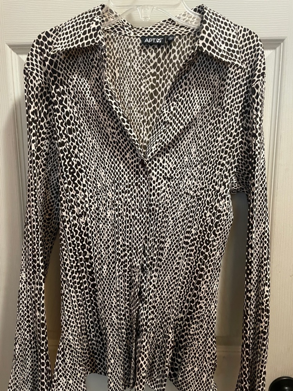 Apt. 9 Black and White Animal-Print Button Front Blouse